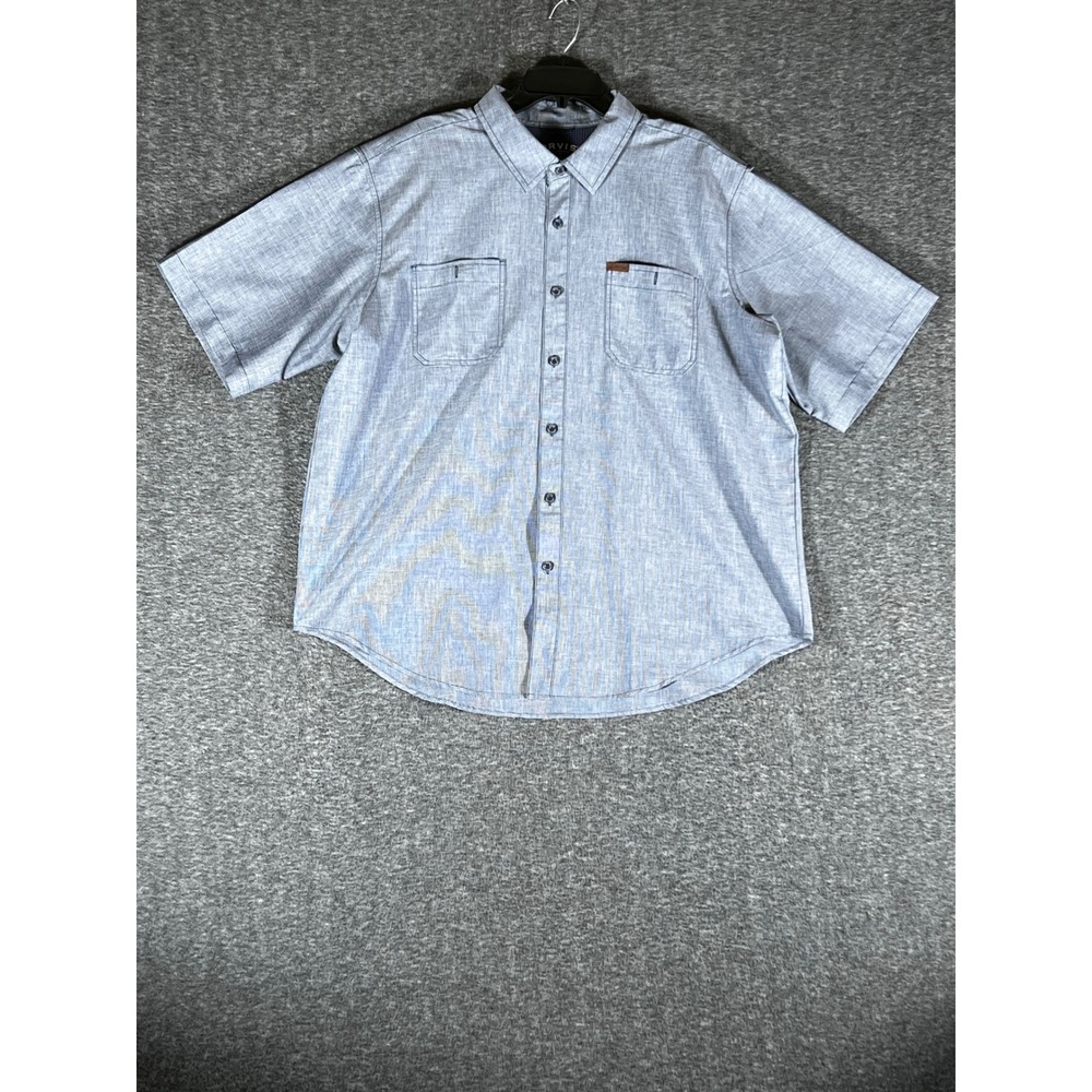 Orvis Classic Collection Mens XXL Blue Micro Stripe Short‎ Sleeve Button Shirt